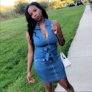 Denim mini collar Jean strapless dress